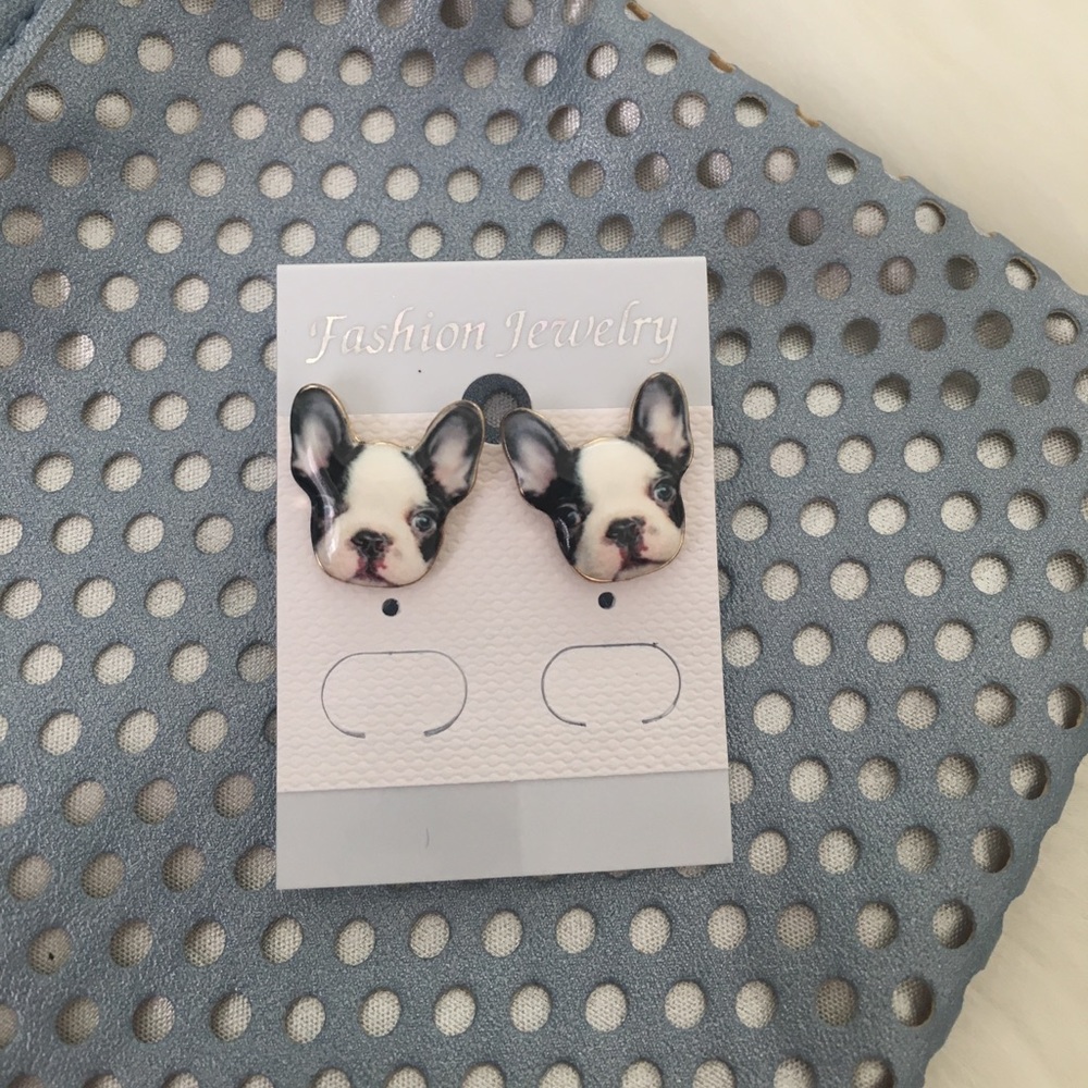 Frenchie Face Enamel Earrings